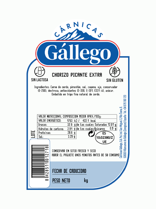 etiqueta chorizo picante extra